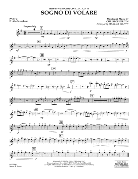 Sogno Di Volare From Civilization Vi Arr Michael Brown Pt 2 Eb Alto Saxophone Sheet Music