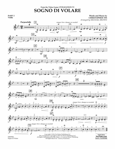 Sogno Di Volare From Civilization Vi Arr Michael Brown Pt 2 Violin Sheet Music