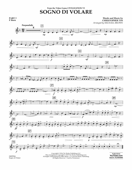 Free Sheet Music Sogno Di Volare From Civilization Vi Arr Michael Brown Pt 3 F Horn