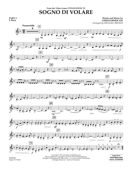 Sogno Di Volare From Civilization Vi Arr Michael Brown Pt 4 F Horn Sheet Music