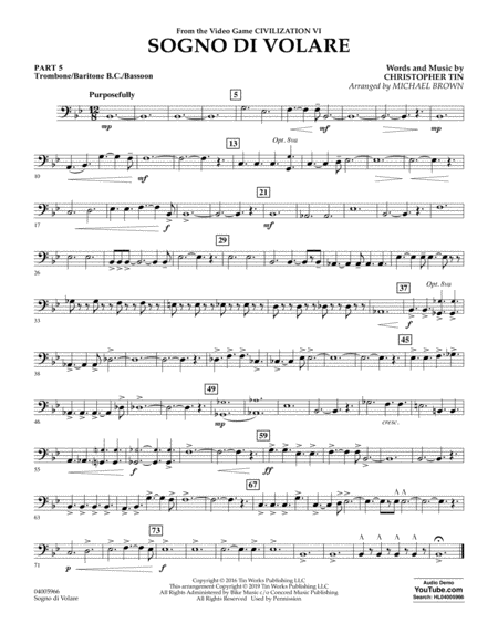 Sogno Di Volare From Civilization Vi Arr Michael Brown Pt 5 Trombone Bar B C Bsn Sheet Music