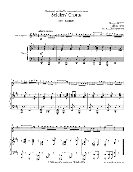 Free Sheet Music Soldiers Chorus From Carmen Tenor Sax And Piano