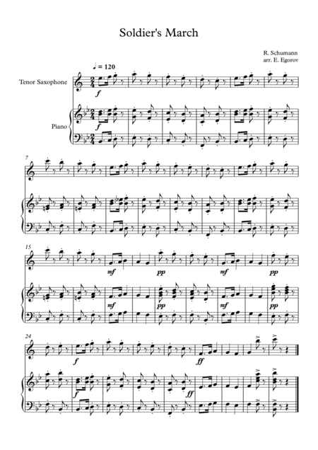 Free Sheet Music Soldiers March Robert Schumann For Tenor Saxophone Piano