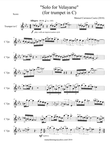 Free Sheet Music Solo For Velayarse Trumpet In C