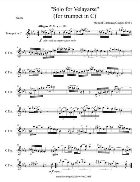 Solo For Velayarse Trumpet In C Sheet Music