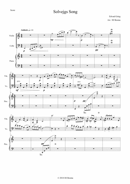 Free Sheet Music Solveigs Song From Peer Gynt Suite Arr For Pianotrio