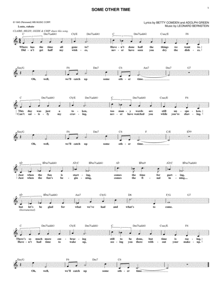 Free Sheet Music Some Other Time From On The Town