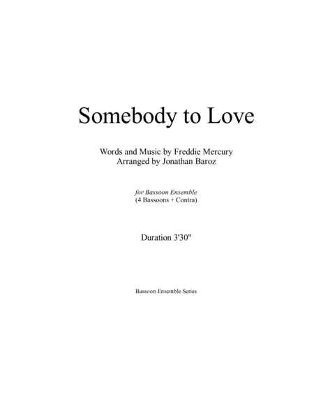 Free Sheet Music Somebody To Love Bassoon Ensemble