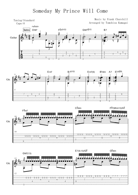 Free Sheet Music Someday My Prince Will Come Fingerstyle Guitar