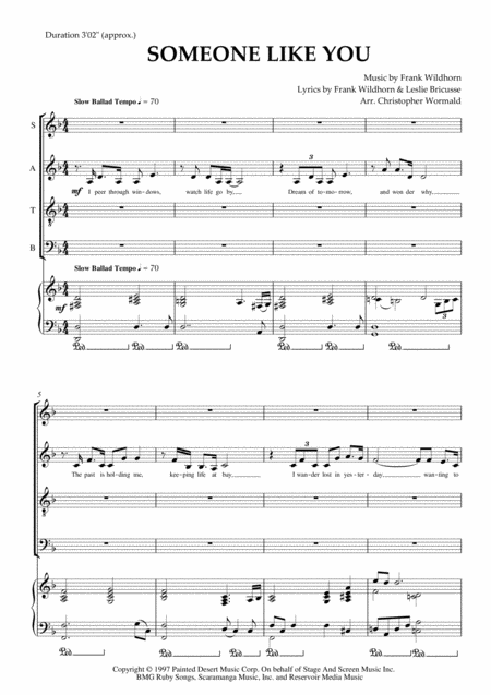 Free Sheet Music Someone Like You Arr Christopher Wormald