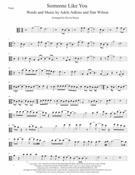 Someone Like You Easy Key Of C Viola Sheet Music