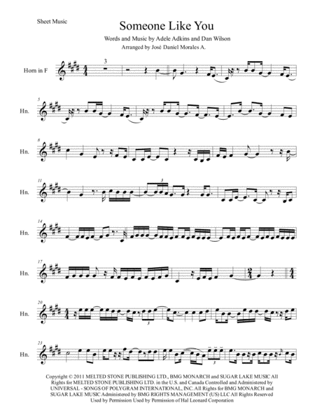 Someone Like You For Horn In F Sheet Music