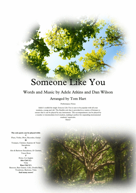 Free Sheet Music Someone Like You Instrumental Solo And Piano
