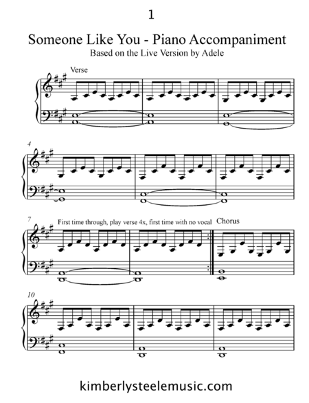 Someone Like You Piano Accompaniment Based On Adeles Live Version Sheet Music