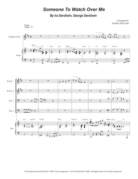 Free Sheet Music Someone To Watch Over Me Brass Quartet And Piano Alternate Version