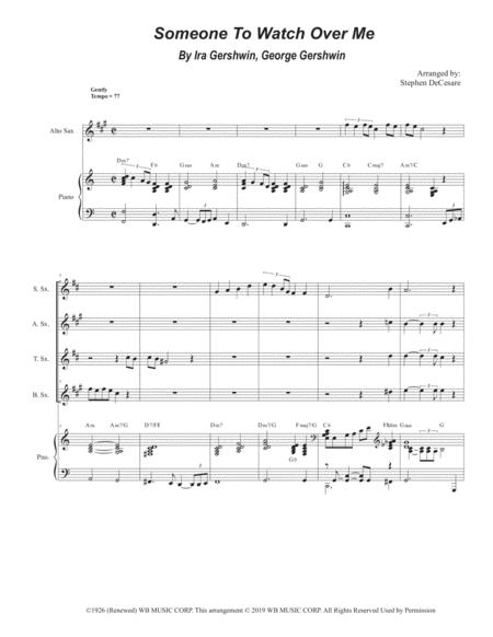 Free Sheet Music Someone To Watch Over Me Saxophone Quartet And Piano