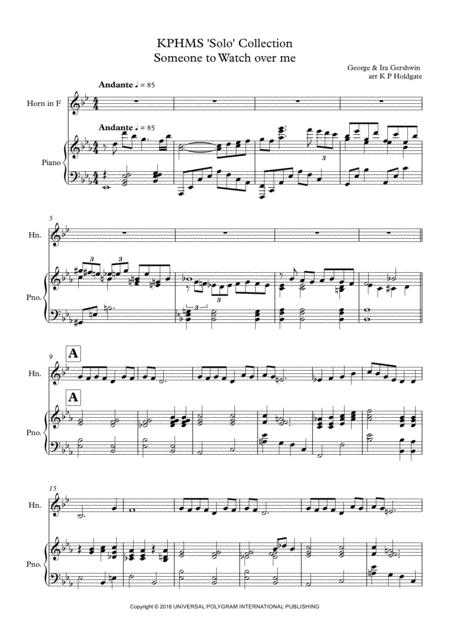 Someone To Watch Over Me Solo For Horn In F Piano In Eb Major Sheet Music