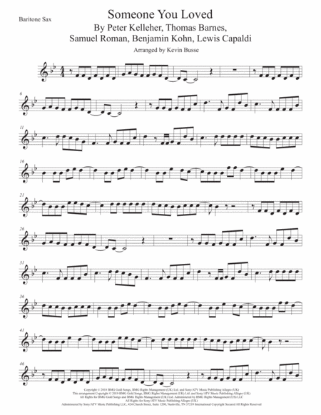 Someone You Loved Bari Sax Original Key Sheet Music