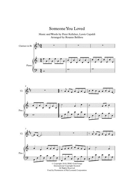 Free Sheet Music Someone You Loved C Major By Lewis Capaldi Clarinet Piano