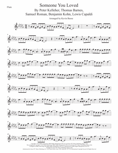 Someone You Loved Flute Original Key Sheet Music