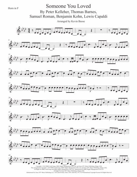 Free Sheet Music Someone You Loved Horn In F Original Key