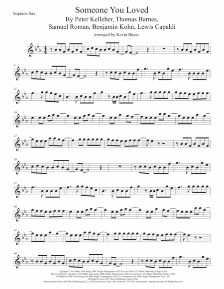 Free Sheet Music Someone You Loved Soprano Sax Original Key