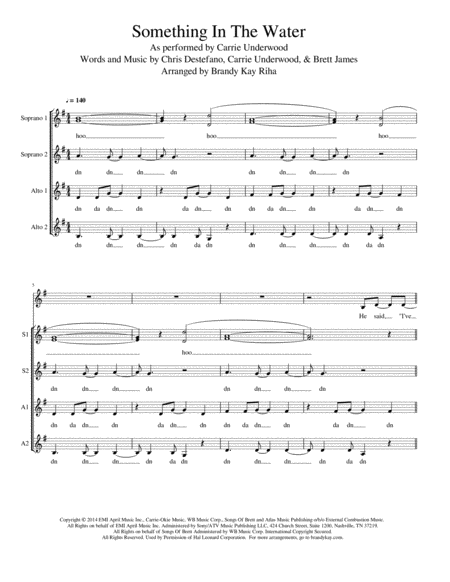 Something In The Water Ssaa A Cappella Sheet Music