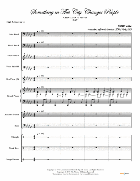 Something In This City Changes People Chicago Complete Score Sheet Music