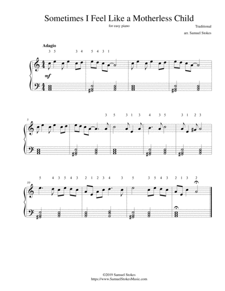 Sometimes I Feel Like A Motherless Child For Easy Piano Sheet Music