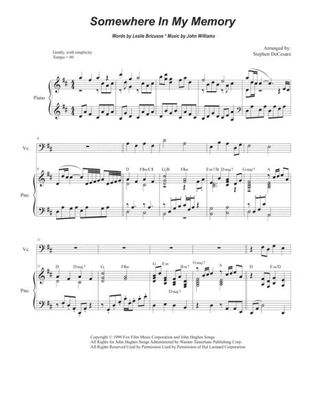 Free Sheet Music Somewhere In My Memory For Cello Solo And Piano