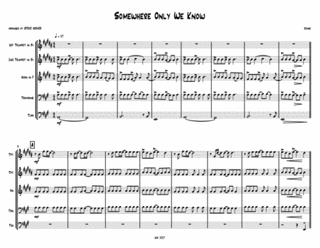 Somewhere Only We Know Keane For Brass Quintet Sheet Music