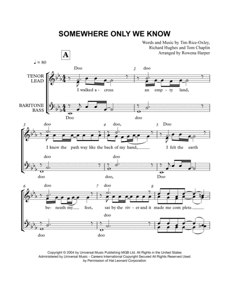 Somewhere Only We Know Womens A Cappella Chorus Sheet Music