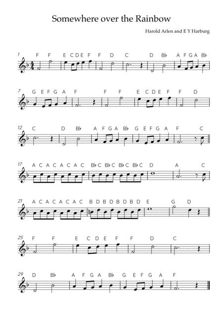 Somewhere Over The Rainbow Any Solo Instrument With Note Names Sheet Music