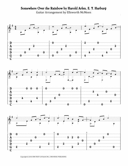 Free Sheet Music Somewhere Over The Rainbow For Fingerstyle Guitar Tuned Cgdgad