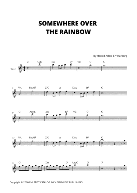 Free Sheet Music Somewhere Over The Rainbow For Flute C Major