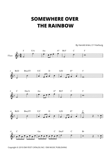 Free Sheet Music Somewhere Over The Rainbow For Flute