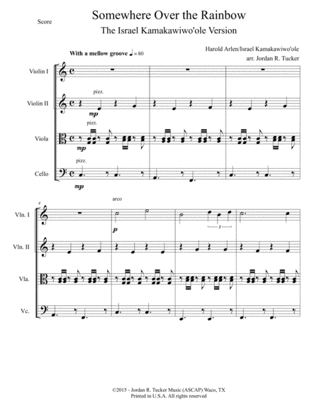 Somewhere Over The Rainbow For String Quartet Sheet Music