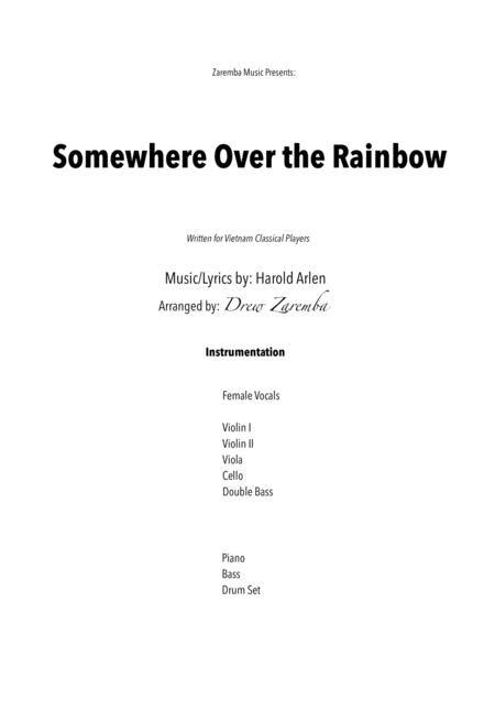 Somewhere Over The Rainbow For Strings Piano Vocal Arr Drew Zaremba Sheet Music