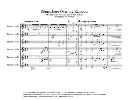 Somewhere Over The Rainbow For Trumpet Ensemble Sheet Music