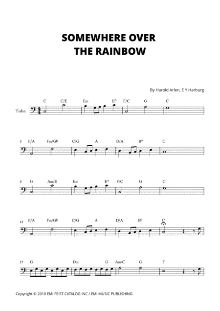 Somewhere Over The Rainbow For Tuba C Major Sheet Music