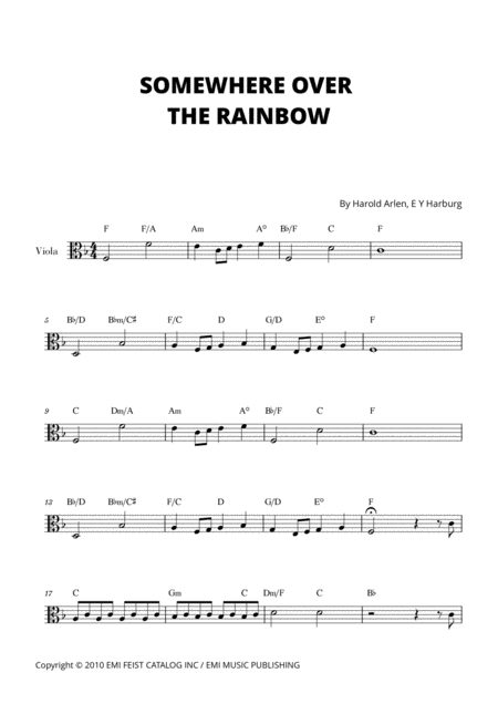 Free Sheet Music Somewhere Over The Rainbow For Viola