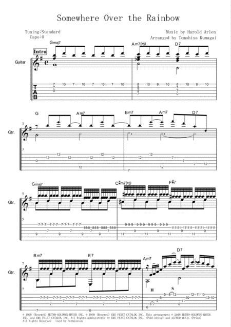 Somewhere Over The Rainbow From Wizard Of Oz Fingerstyle Guitar Sheet Music