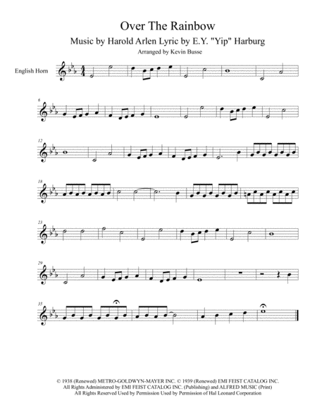 Somewhere Over The Rainbow Original Key English Horn Sheet Music