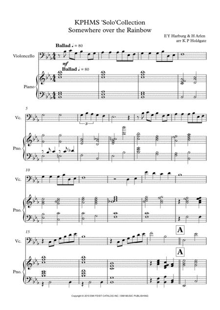 Somewhere Over The Rainbow Solo For Cello Piano In Eb Major Sheet Music