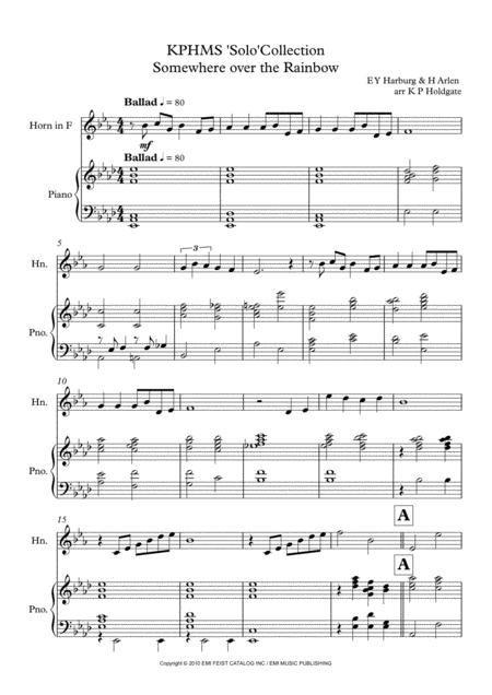 Free Sheet Music Somewhere Over The Rainbow Solo For Horn In F Piano In Ab Major