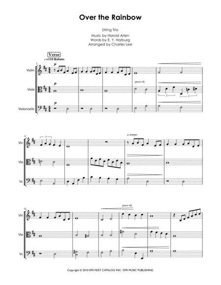 Free Sheet Music Somewhere Over The Rainbow String Trio Jazz