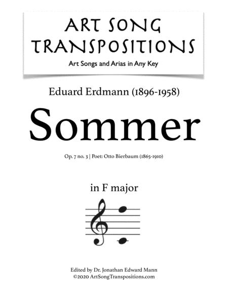 Sommer Op 7 No 3 Transposed To F Major Sheet Music