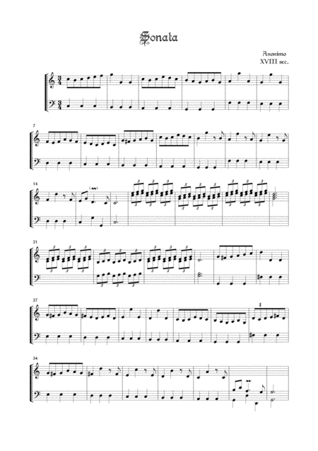 Sonata Anonymous Sec Xviii For Organ Sheet Music