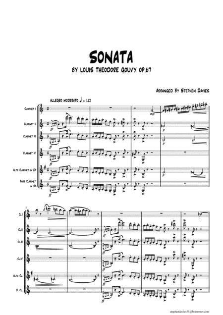 Sonata By Louis Theodore Gouvy For Clarinet Sextet Sheet Music