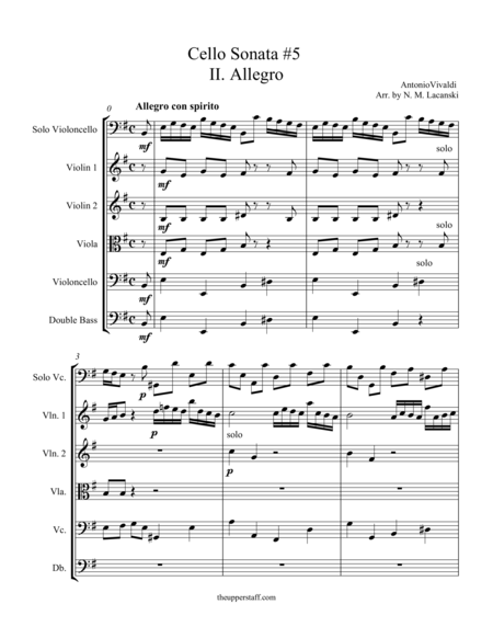 Sonata For Cello Rv 40 Movement 2 Sheet Music